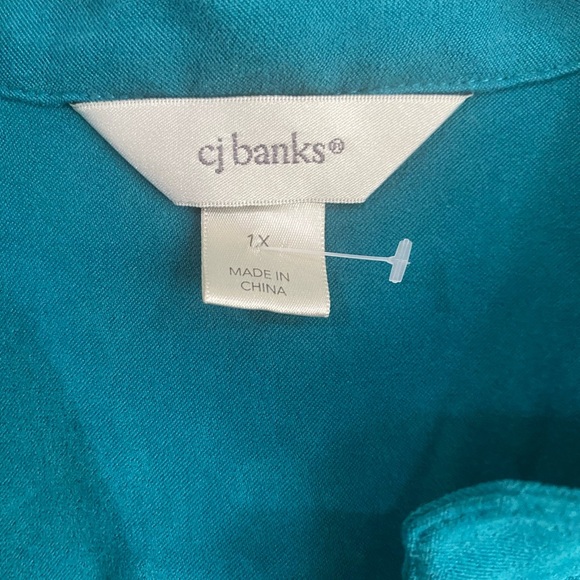 CJ Banks Button Up Faux Suede Shirt Womens 1X Teal Long Sleeve Plus Western - Picture 4 of 14